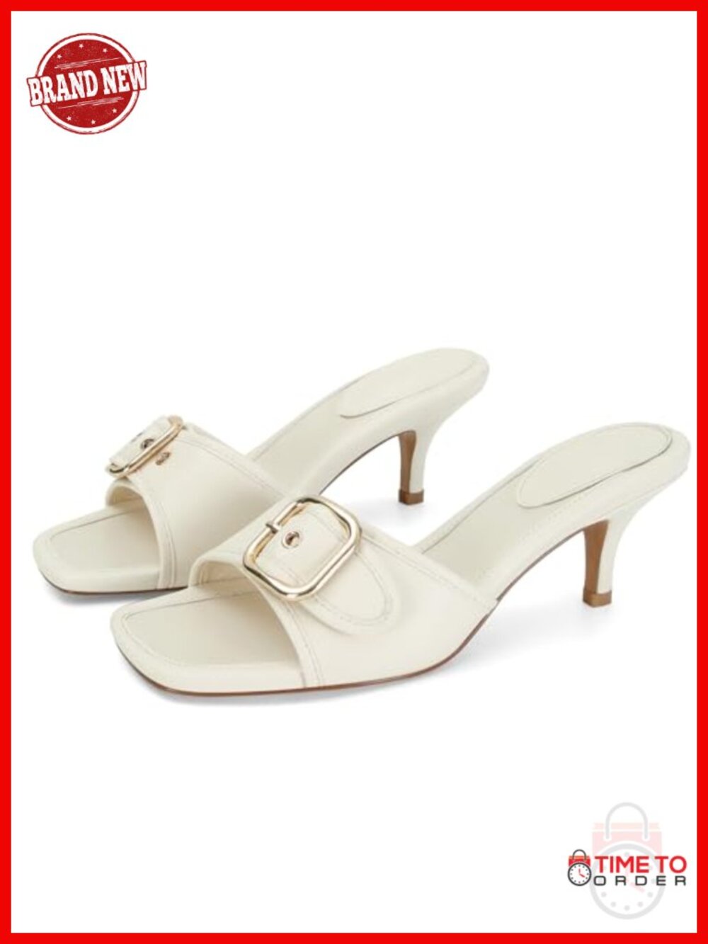 Kitten Heel Sandals Square Open Toe Slip On Slides Mule Sandal Vegan Leather